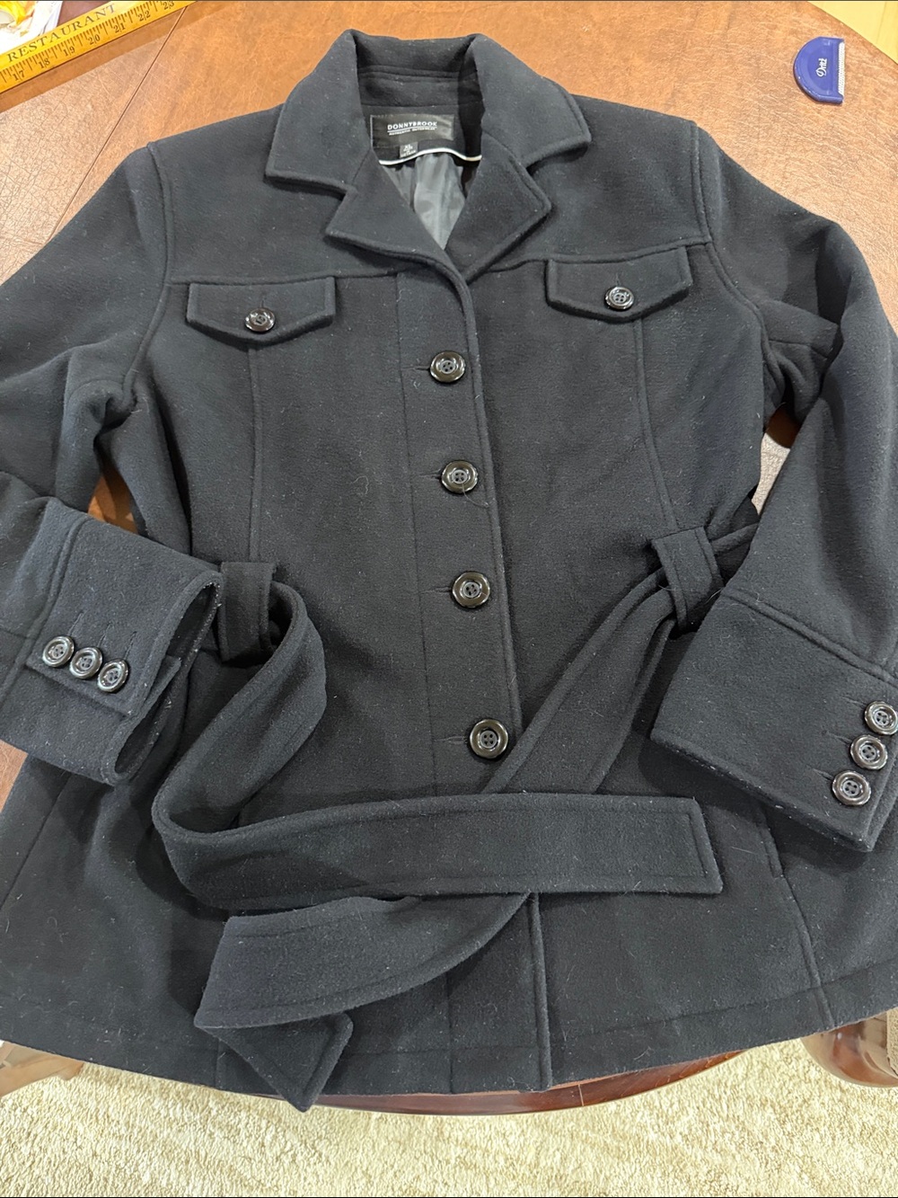 Donnybrook wool blend black belted pea coat - size XL